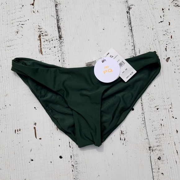 PILYQ Green Envy Basic Ruched Full Bikini Swim Bottoms Women's Size Medium NEW - Picture 2 of 14